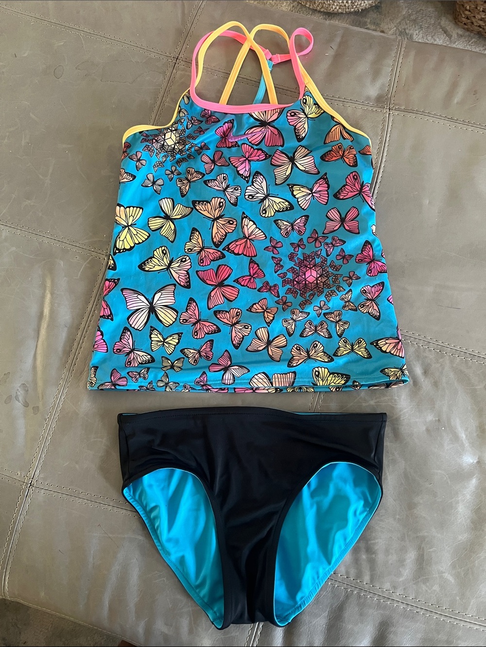 Kids Butterfly Tankini Swim Set - Blue & Multi
